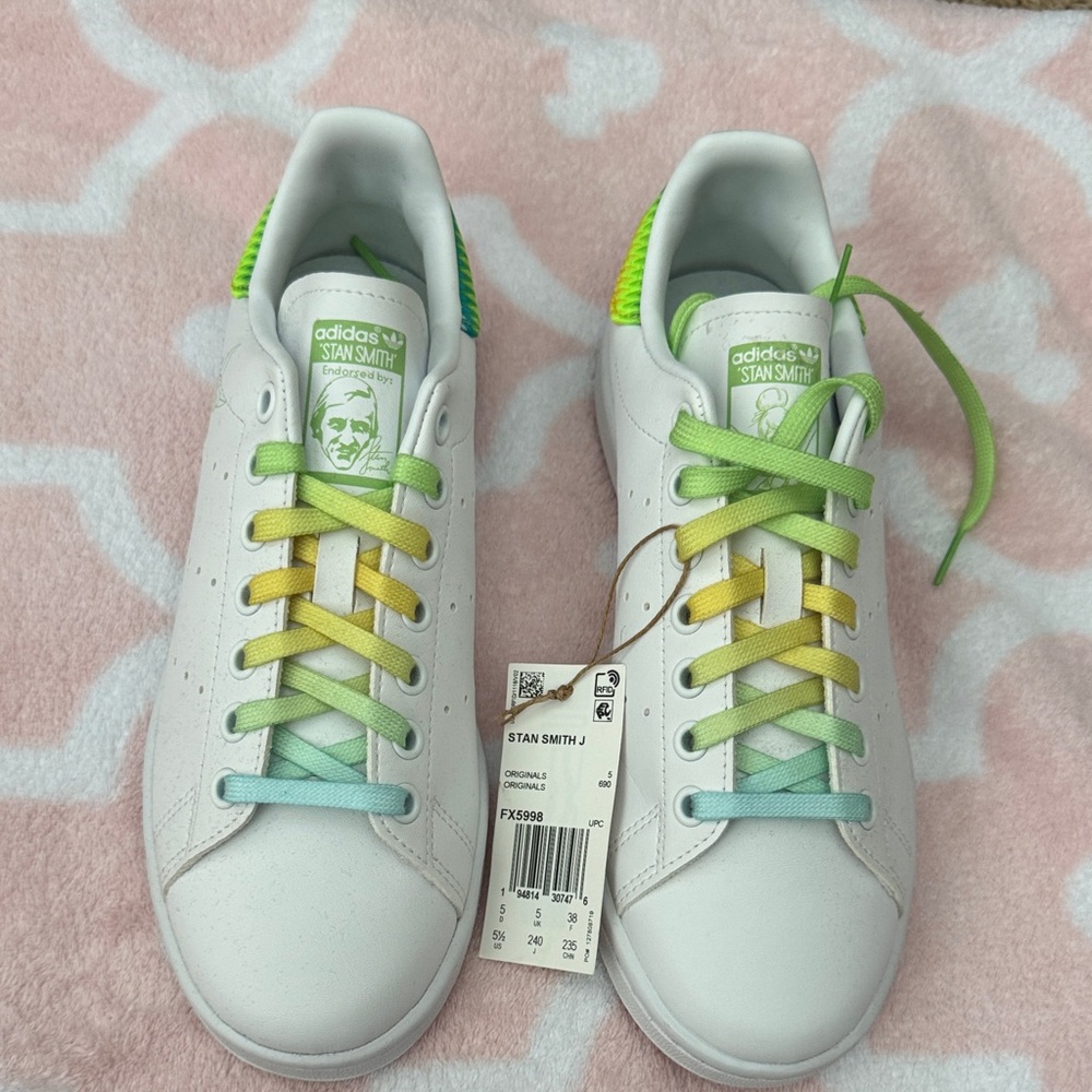 Adidas Stan Smith Tinkerbell White Sneakers with Colorful Laces